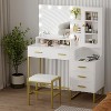 Large Makeup Vanity and Stool, Vanity Desk with Mirror and Lights, Makeup Table with Charging Station, Vanity Table with Drawers and LED Bulbs, White - 2 of 4