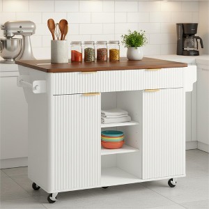 Homy Casa 52" Kitchen Island with Drop Leaf, Power Outlet and Storage Shelves for Home Kitchens - 1 of 4