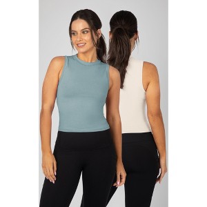 Yogalicious Womens 2 Pack Airlite Melissa Mock Neck Crop Tank - 1 of 4