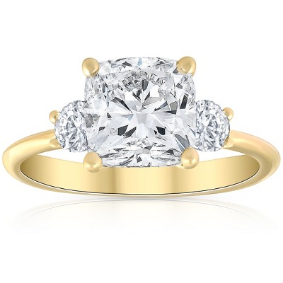 Pompeii3 3 1/2Ct Cushion & Round Cut Moissanite Engagement Ring 14k Yellow Gold