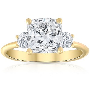 Pompeii3 3 1/2Ct Cushion & Round Cut Moissanite Engagement Ring 14k Yellow Gold - 1 of 4