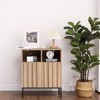 Set of 2 Oak Finish Wave Stripe Sideboard - Double Door Storage Cabinet with Wavy Design, Wood Texture Buffet Console for Living Room, Entryway - 4 of 4