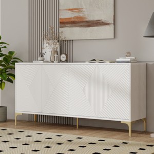 Modern Wood Sideboard Buffet Cabinet with Storage, 4 Carved Door Panels Storage Cabinet with Adjustable Shelves for Living Room, Kitchen & Entryway - 1 of 4