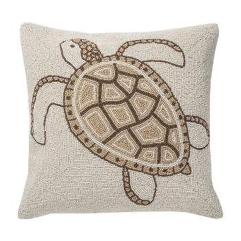 C&F Home 16" x 16" Natural Turtle Hand Beaded Throw Pillow