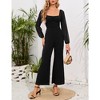 Women's High Waist Wide Leg Jumpsuit Square Neck Off Shoulder Lantern Long Sleeve Romper Outfits - 2 of 4