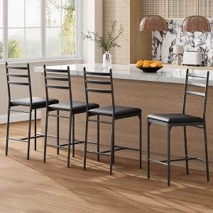 Bar Stools Set of 4, Modern Velvet Bar Chair with Back & Thick Cushion, Upholstered Counter Height Bar Stools with Footrest for Kitchen Island, - 1 of 4