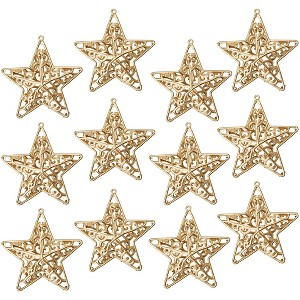 Juvale 12 Pack 3D Gold Star Christmas Tree Ornaments, Christmas Decorations, Festive Holiday Decor, 4 x 1.5 Inches - 1 of 4