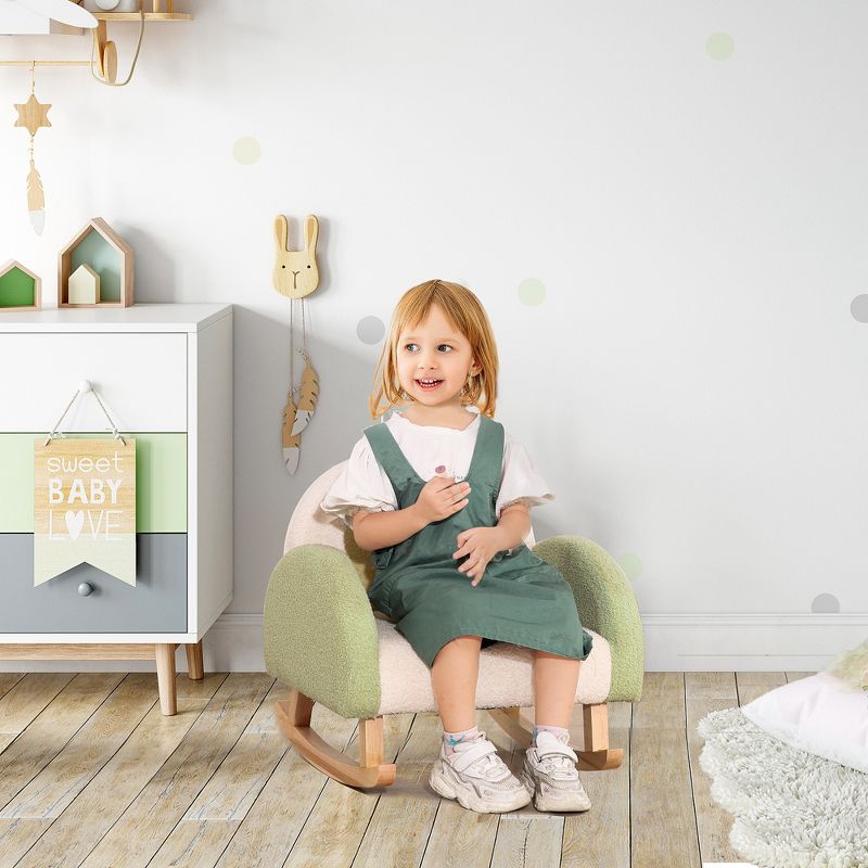 Qaba Kids Sofa, Rocking Toddler Sofa Chair with Solid Wooden Frame, Faux Lamb Fleece Fabric for Nursery, Kindergarten, Playroom, Bedroom, 3 of 9