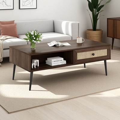 47" Wood Coffee Table with Drawer & Shelf