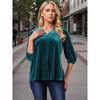 INSPIRE CHIC Women's Velvet V Neck 3/4 Puff Sleeve Fall Trendy Casual Blouse - 2 of 4