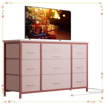 10 Drawer Dresser, 55 Inch TV Stand with Power Outlet Entertainment Center