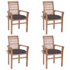 vidaXL Solid Teak Wood Dining Chairs Set of 4 with Anthracite Cushions - Stacking Ergonomic Wooden Seating for Indoor and Outdoor use - 2 of 4