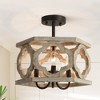 LNC Quaint 3-Lights 14-in Grayish White Wood and   Rustic Bronze Drum LED Semi-flush Mount Lights - 2 of 4