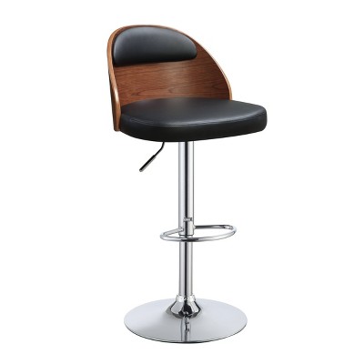 Adjustable Stool with Swivel Black/Walnut Brown - Benzara