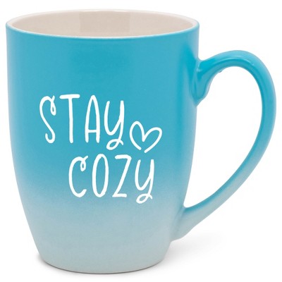 Elanze Designs Stay Cozy Two Toned Ombre Matte Teal and White 12 ounce Ceramic Stoneware Coffee Cup Mug