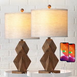 Maxax Grey/Black/Wood Geometric Table Lamp - 1 of 4