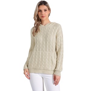 Jess by Meiko Women's Oversized Dropped Shoulder Cable Knit Hooded Sweater - 1 of 4