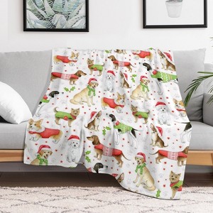 Dogs in Christmas Coats Hat Christmas Throw Blanket Soft Fleece Christmas Blanket Cozy Flannel Throw for Couch Bed 30x40 inches - 1 of 1