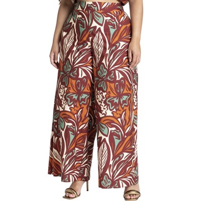 ELOQUII Women's Plus Size Wide Leg Printed Pant