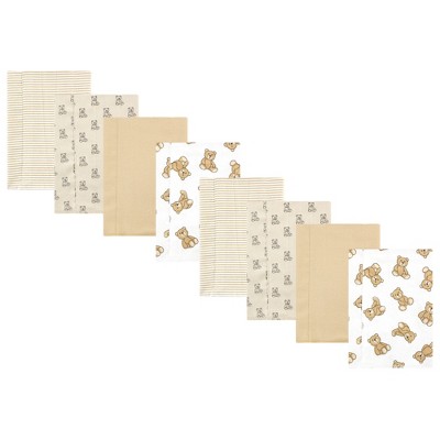 Hudson Baby Cotton Poly Flannel Burp Cloths 8-Pack, Teddy Bears, One Size