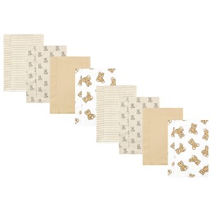 Hudson Baby Cotton Poly Flannel Burp Cloths 8-Pack, Teddy Bears, One Size - 1 of 4