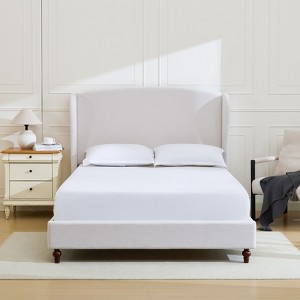 NicBex Minimalist Queen/King Size Wingback Upholstered Platform Bed Frame with 54" Tall Headboard,No Box Spring Needed,Easy Assembly,Ivory/Cream - 1 of 4