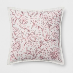 Embroidered Floral Square Throw Pillow Red - Threshold