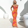 Coolmee Women Vintage Spaghetti Strap Sexy Low Cut Backless Floral Satin Slip Bodycon Maxi Dress - 4 of 4