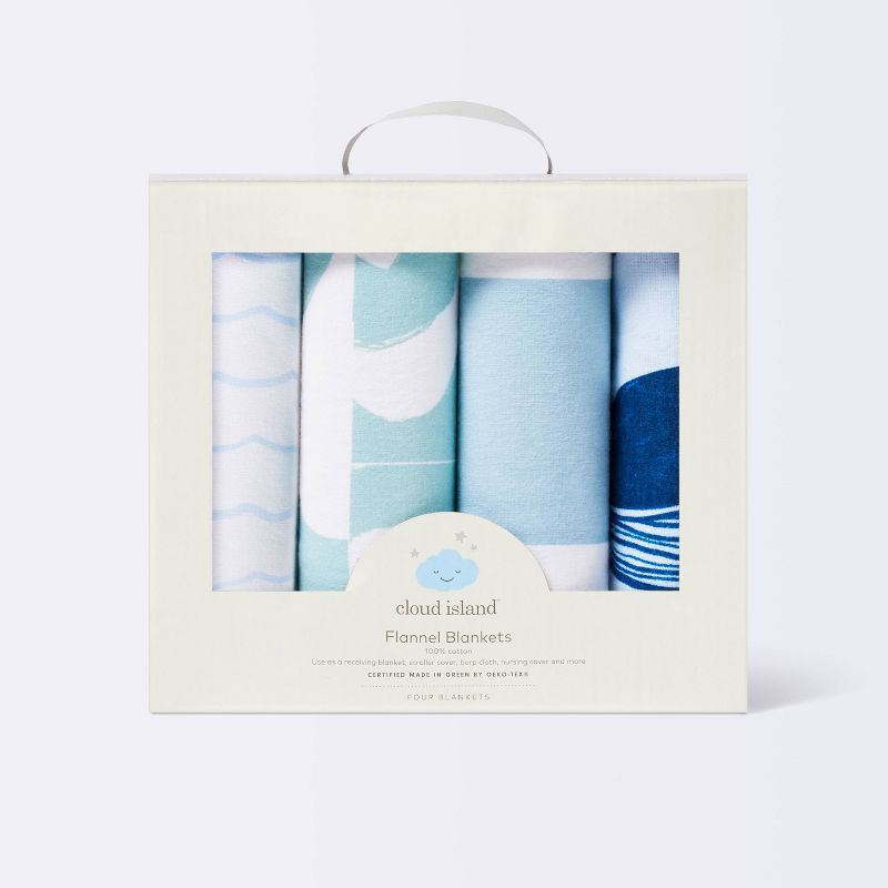 Flannel Baby Blanket Whales - White/Blue - 4pk - Cloud Island&#8482;, 4 of 5