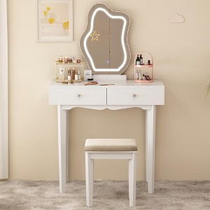 Makeup Vanity, Vanity Desk with Cloud Shaped Mirror and Touch Switch, 3 Lighting Modes Dressing Table - 1 of 4