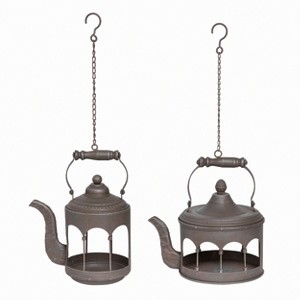 Transpac Set of 2 Metal Kettle Bird Feeders Charming Black Bird Figurines Spring Tabletop Decor Decorative Objects - 1 of 1