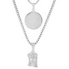 Steeltime Men's stainless steel double layered Lords prayer round and Jesus face with simulated diamonds pendants. Color Options: Silver, Gold - 2 of 4