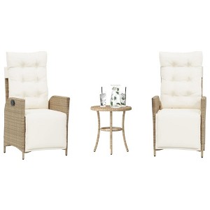vidaXL 3 Piece Bistro Set with Cushions Beige Poly Rattan - 1 of 4