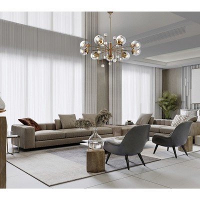 Gold Beaded 9-Light Chandelier with Clear Glass Shades