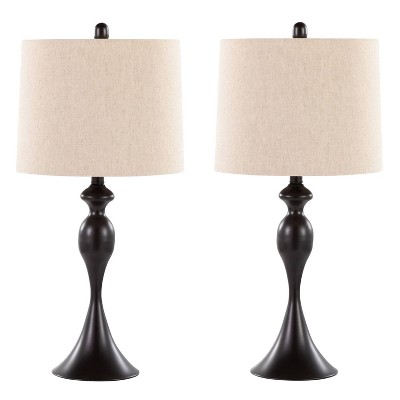 LumiSource (Set of 2) Ashland 27" Contemporary Metal Table Lamps Oil Rubbed Bronze with Oatmeal Linen Shade from Grandview Gallery: UL Listed