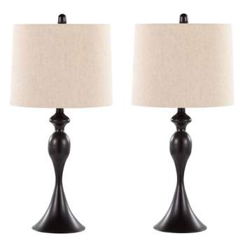 LumiSource (Set of 2) Ashland 27" Contemporary Metal Table Lamps Oil Rubbed Bronze with Oatmeal Linen Shade from Grandview Gallery