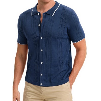 INSPIRE CHIC Men's Button Down Short Sleeve Lightweight Casual Summer Vintage Knit Polo Shirts