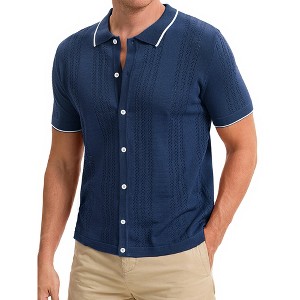 INSPIRE CHIC Men's Button Down Short Sleeve Lightweight Casual Summer Vintage Knit Polo Shirts - 1 of 4