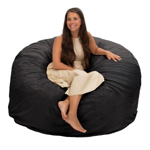 Ultimate Sack 5 Foot Memory Foam Filled Machine Washable Fur Covered Bean Bag Chair with Zipper, Double Stitching, and Durable Inner Liner, Charcoal - 1 of 4