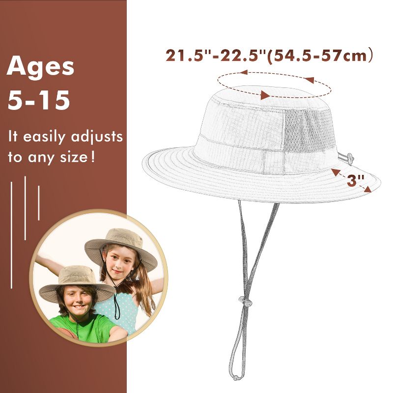 Tirrinia Boonie Sun Hat for Kids, Fishing Safari Wide Brim Hat for Toddler, Bucket Hats Boys Girls for Summer Essentials, 5 of 7