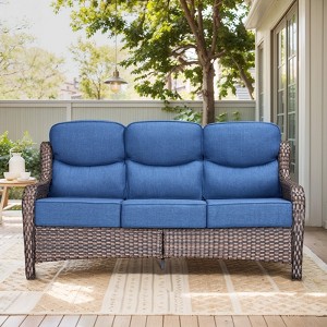 Buenhomino Patio Sofa 3-Seat Wicker Couch with 6" Thick Cushion - Outdoor Furniture Rattan Sofa with High Back for Garden Porch Sunroom - 1 of 4