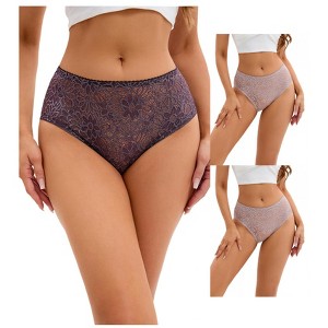 INSPIRE CHIC 3 Packs Women's Lace Mid-Waisted Briefs Breathable Underwear Available in Plus Size Panties - 1 of 4