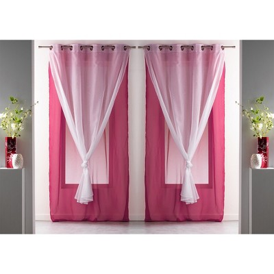 Evideco French Home Goods Double Layer Window Curtain Drape, Elegant Two-Tone Sheer Curtain - Ideal for Living Room, Bedroom Décor, 95x55 Inches