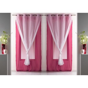 Evideco French Home Goods Double Layer Window Curtain Drape, Elegant Two-Tone Sheer Curtain - Ideal for Living Room, Bedroom Décor, 95x55 Inches - 1 of 4