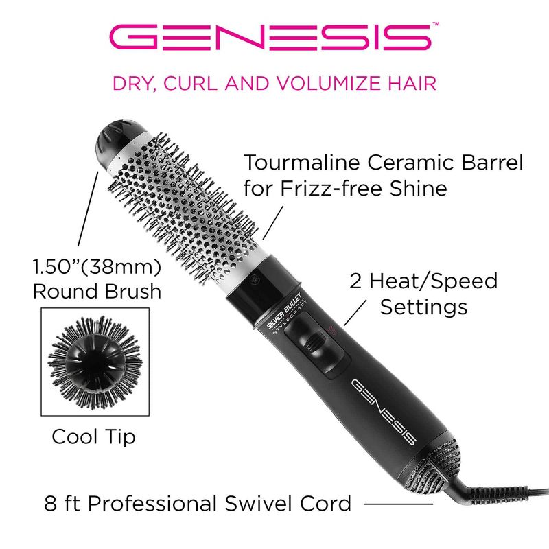 Silver Bullet Genesis Professional Round Hot Brush 1.5" inch Hair Styler, 2 of 8