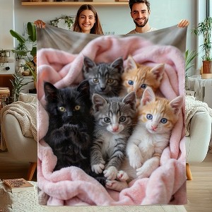 Lomsoe Soft Plush Flannel Cat Print Blanket with 6 Adorable Kittens, Mixed Colors, Christmas Gift. - 1 of 4