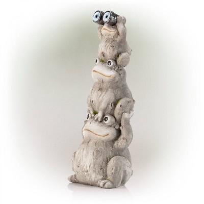 Gray Solar-Powered Stacked Frog Lawn Decoration with LED Lights
