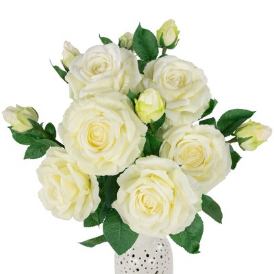 Set of 6 White Real Touch Artificial Rose Stems