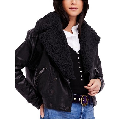 Free People Womens Haley Faux-Leather Motorcycle Jacket