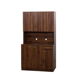 Gulches 70.87"Tall Walnut Wardrobe&Kitchen Cabinet - 6 Doors, 1 Drawer & 1 Open Shelf, 15mm Particle Board+3mm MDF, Melamine Finish - 1 of 4